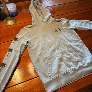 American Eagle Outfitters Light Gray Hoodie with Palm Tree Design Small
